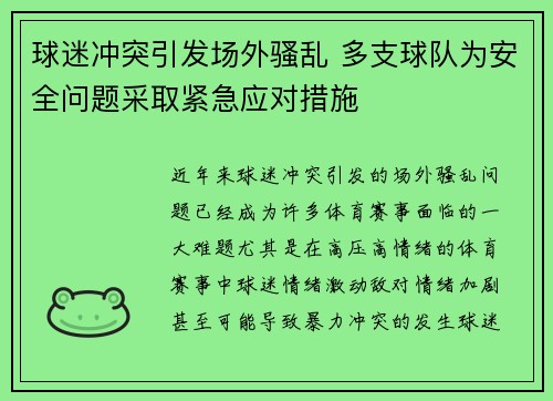 球迷冲突引发场外骚乱 多支球队为安全问题采取紧急应对措施